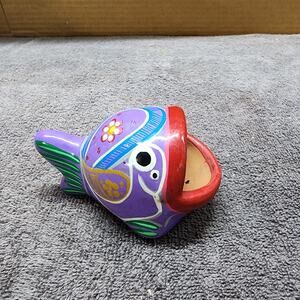 Talavera Wide Mouth Fish Mexican folk art pottery hand painted Terracotta J